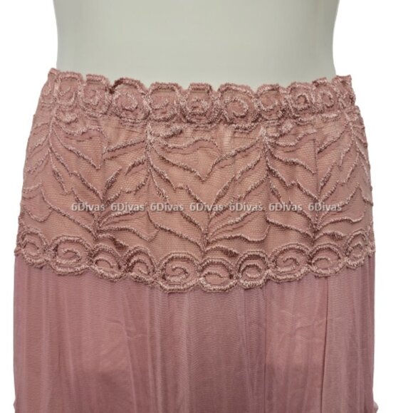 SEXY Lace Frilly Mini Skirt in Dusty Rose Pink Frilly Lace Mini Skirt NEW - Picture 2 of 8